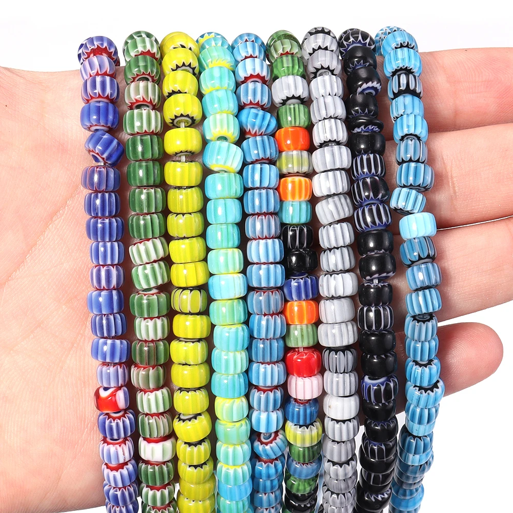 Apx 90 Stück/Strang 6x4mm Flache Kürbis-Lampwork-Perlen für Schmuckherstellung Zylinderförmige Glasierte Glasperlen DIY Armband Halskette – Detail 5