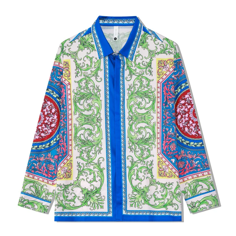 

Vintage Bohemian Print Shirts Mens Long Sleeved Cardigan Tops Fall Fashion Casual Holiday Beach High Quality Shirts Streetwear