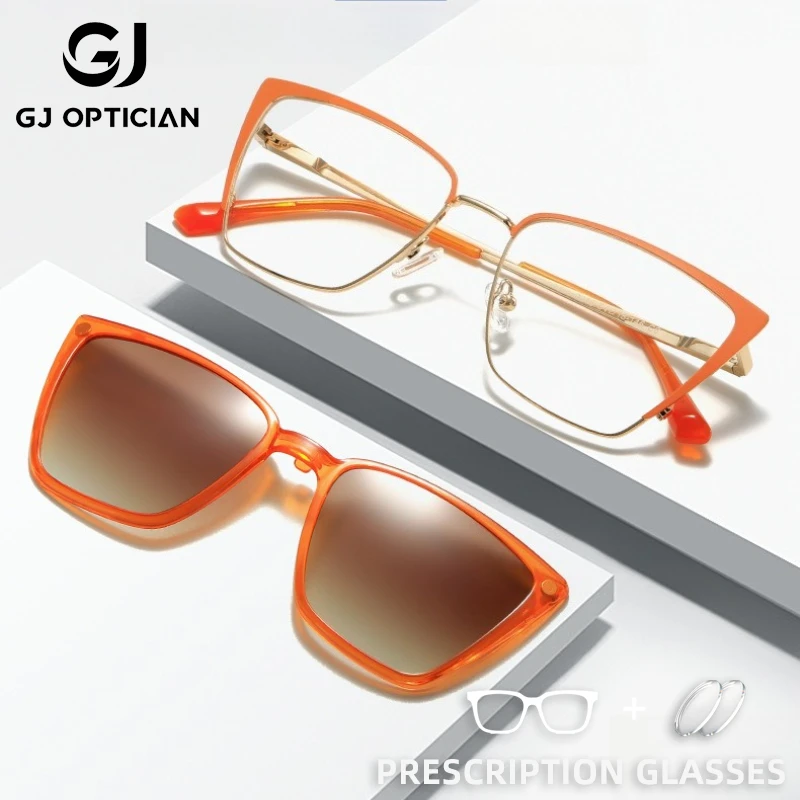 

GJ OPTICIAN dual-purpose magnetic sleeve glasses cat eye clip sunglasses retro women anti blue light prescription myopia glasses