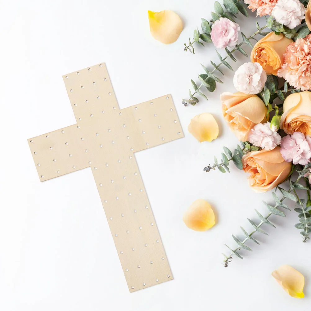 

2 Pcs Cross Garland Frame Easter Flower Wreath Wood Boards Mesh Crucifix Shaped Front Door