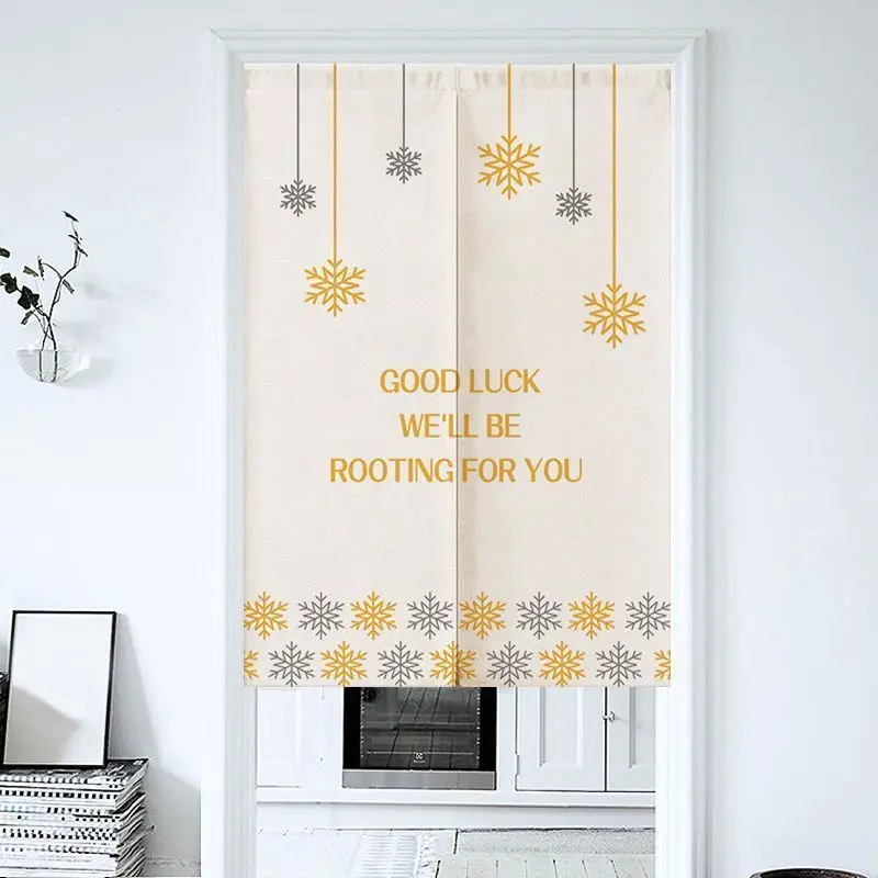 VIKAMA Christmas Gold Snowflake Good Luck Door Curtain Beige Background Hanging Ornament Motivational Quote Minimalist Holiday