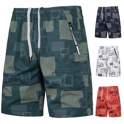 Summer Beach Shorts Multiple Pockets Large Size Sports Casual Shorts Half Pants White Green Print Shorts Man Streetwear