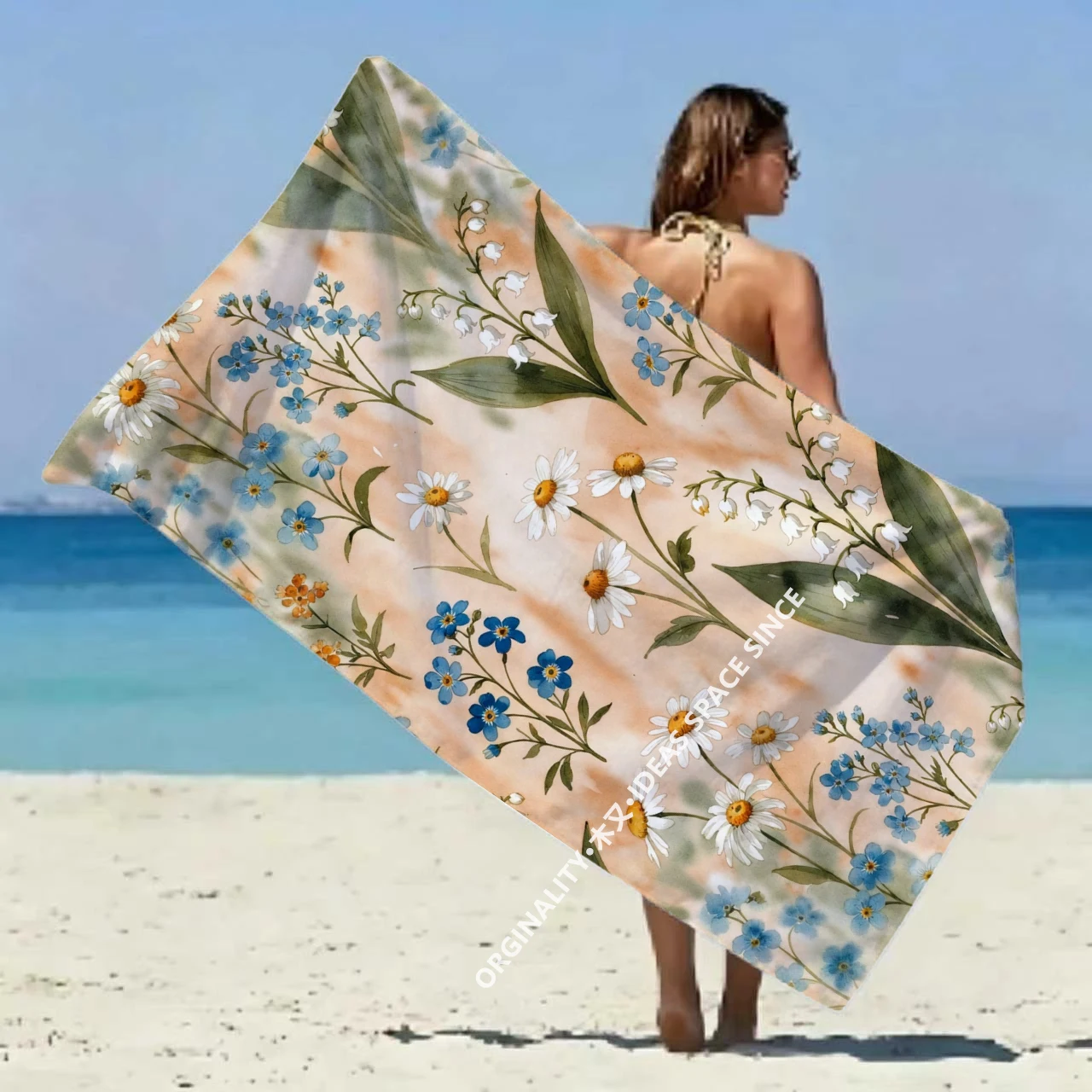 Vintage-Strandtuch mit Blumenmuster, Sonnenschutz und winddicht …