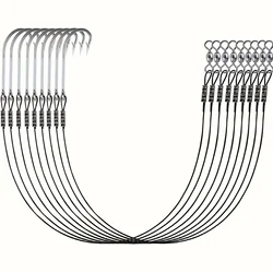 12pcsFishing Hook Rigs,Steel Leaders Long Shank Hook for Surf Fishing,Black Leader Wire O'shaughnessy Forged Hook for Freshwater