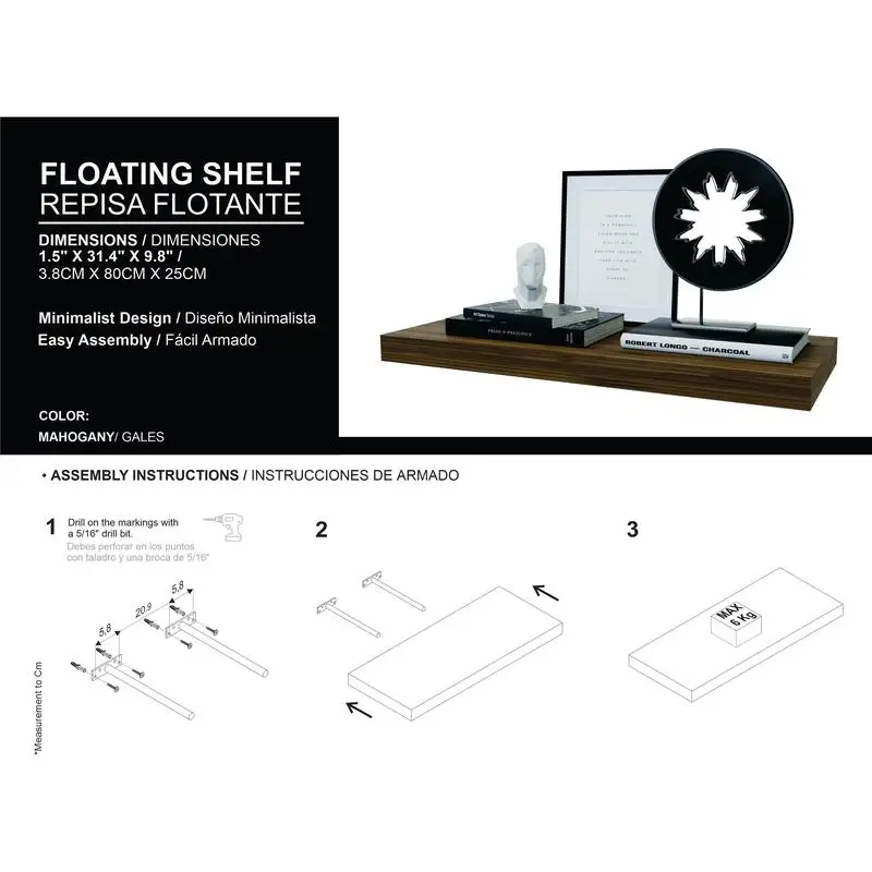 Conjunto de 2 prateleiras flutuantes de mogno para decoração e organização de casa