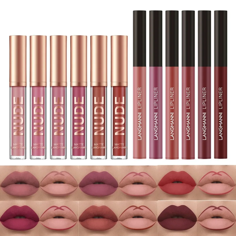 Lipliner- und Lipgloss-Set, 2-teilig, wasserfest, mattes Finish, kussfest, langlebige Formel für definierte Lippen, perfektes Paar-Kombination