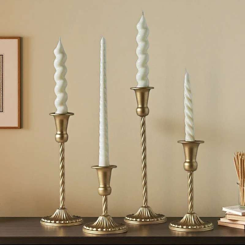 European Retro Wrought Iron Single-ended Candle Holder Golden Tall Cup Wedding Table Center Decorative Threaded Candle Holder