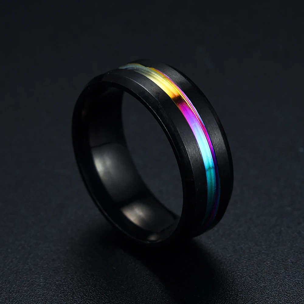 8MM Black Titanium Ring for Men Boys Simple Stainless steel Rings Trendy Rainbow Groove Rings Jewelry Accessories Gifts - Image 9