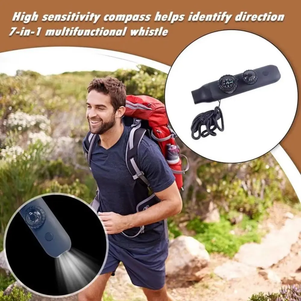 7-in-1 Emergency Survival Whistle Compass Multifunction Outdoor Survival Whistle High Decibel Portable 7-in-1 Emergency Whistle