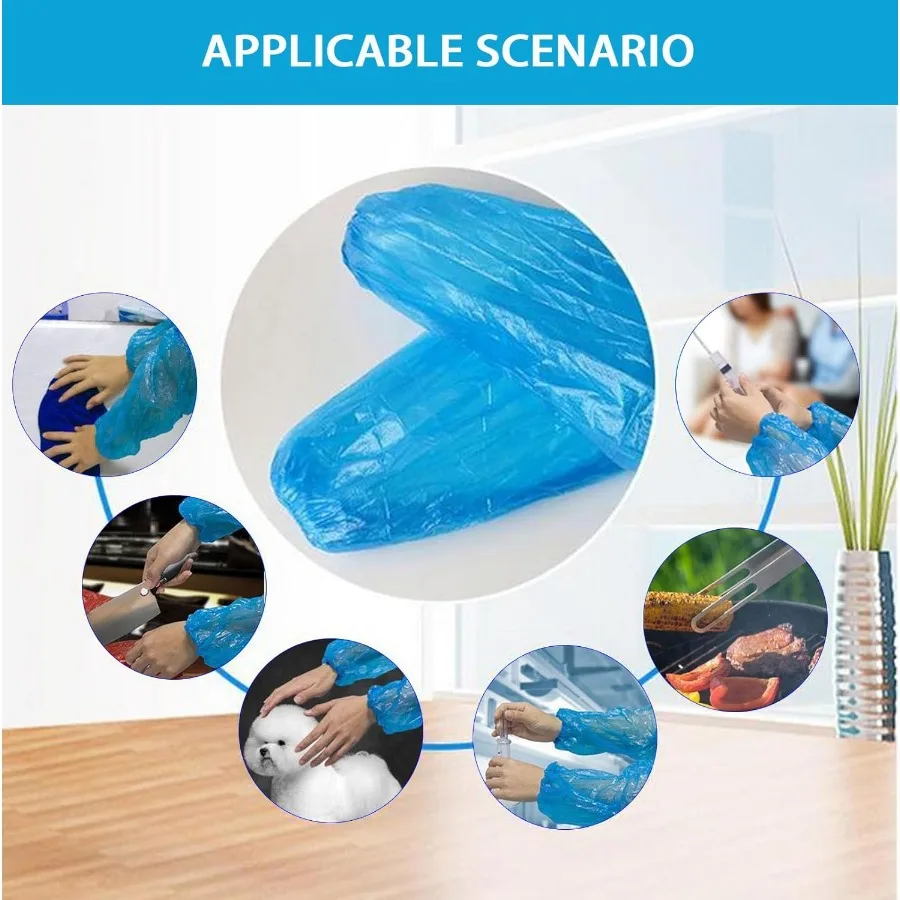 일회용 오버 슬리브 커버 200개입 플라스틱 팔 슬리브 (페인팅, 수리, 청소, 타투 보호용) 흰색 경량