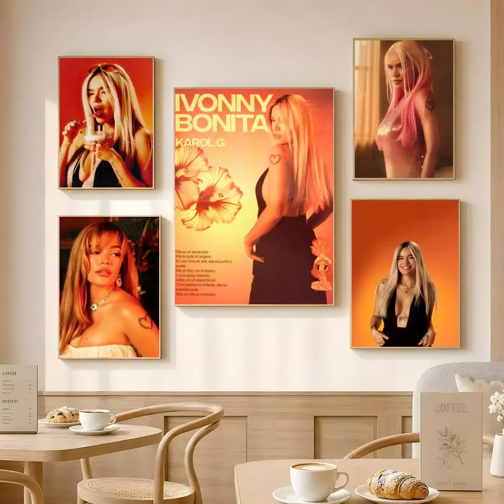 Singer KAROL G Poster Poster Self-adhesive Art Waterproof Paper Sticker Coffee House Bar Room Wall Decor
