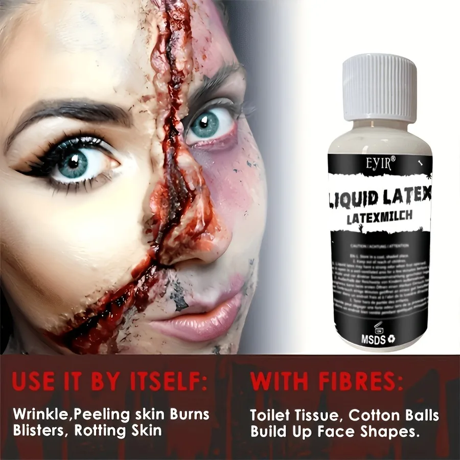 EYIR Halloween SFX Flüssiglatex Make-up Set 2 Stück 30ml Kunsthaut Effekt für Spezialeffekt Make-up Zombie Monster Kostüm – Detail 4