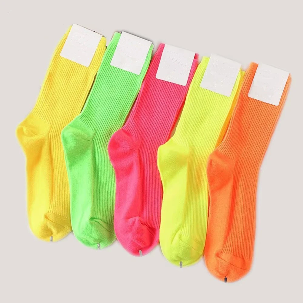 Fluorescencyjny Neon CHAOZHU nastolatek młodszy cukierkowy kolor nici luźne solidne śmieszne imprezowe damskie skarpetki jaskrawe harajuku skarpetki meias