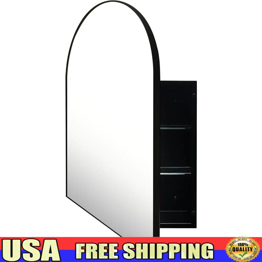 Arched Medicine Cabinet with Mirror Surface Mounted Bathroom Vanity Storage High Definition Copper-Free Mirror Adjustable