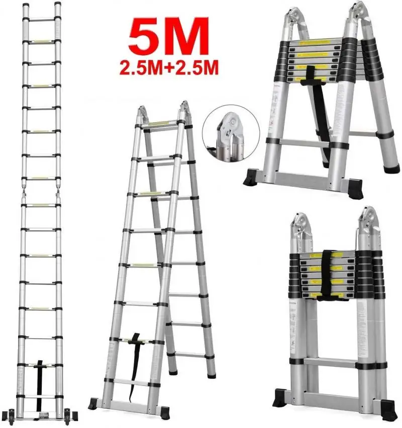 Foldable Telescopic Ladder Safely Extend Aluminum Alloy Tool Space-saving Tools Multifunctional Retractable Straight Ladder HWC