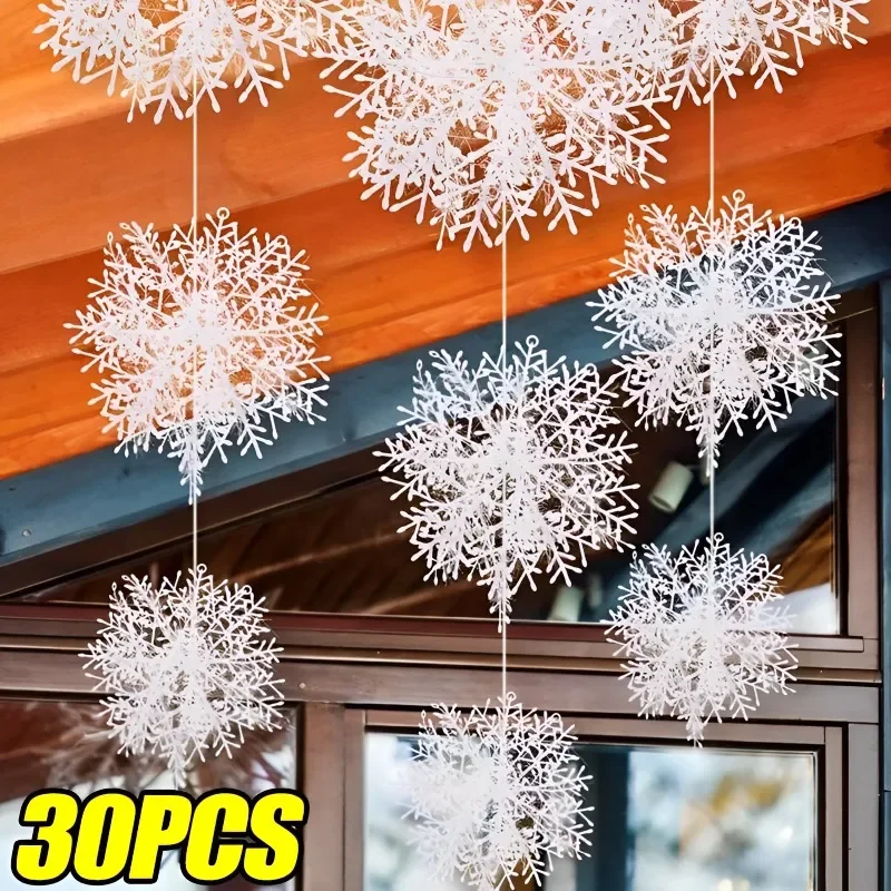 90Pcs Christmas Snowflakes Ornaments Xmas Tree Hanging White Snow Flake Decoration DIY New Year Garlands Home Decoration 2024