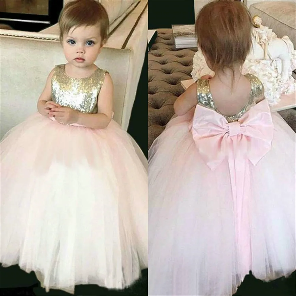 

Gold Glitter Flower Girl Dresses Sleeveless Fluffy Tulle Birthday Party Ball Gown Girl First Holy Communion Pageant Dresses