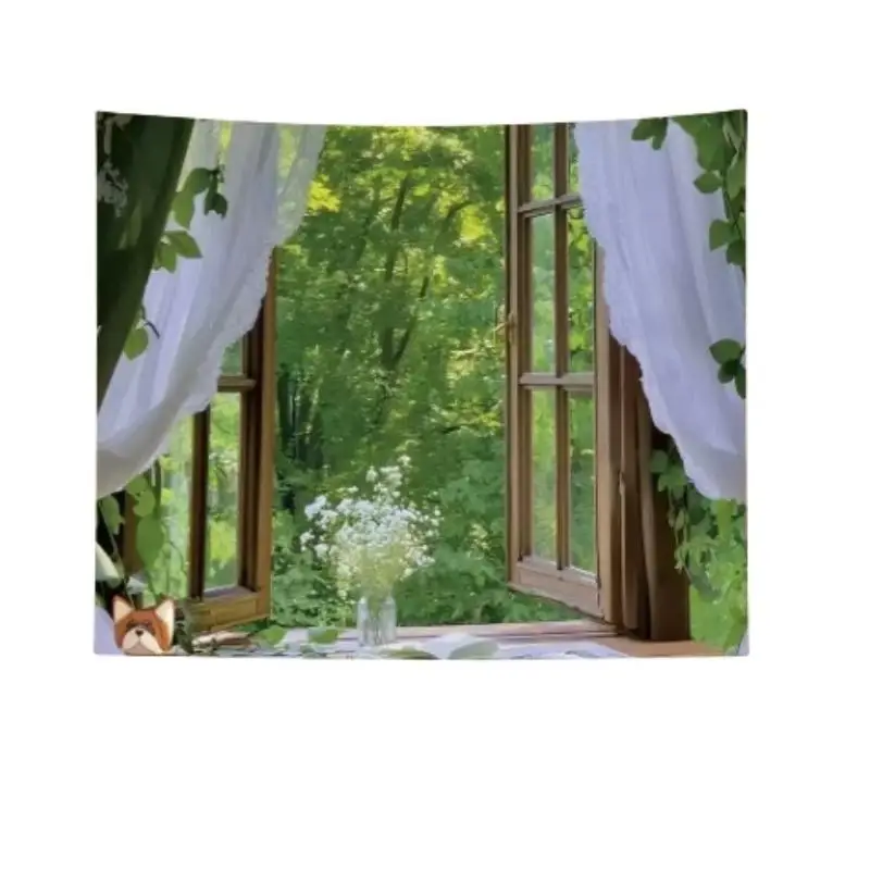 1pc Window Scene Tapestry Simulation Landscape Wall Hanging Aesthetic Wall Decor Fabric For Bedroom Dorm Living Room