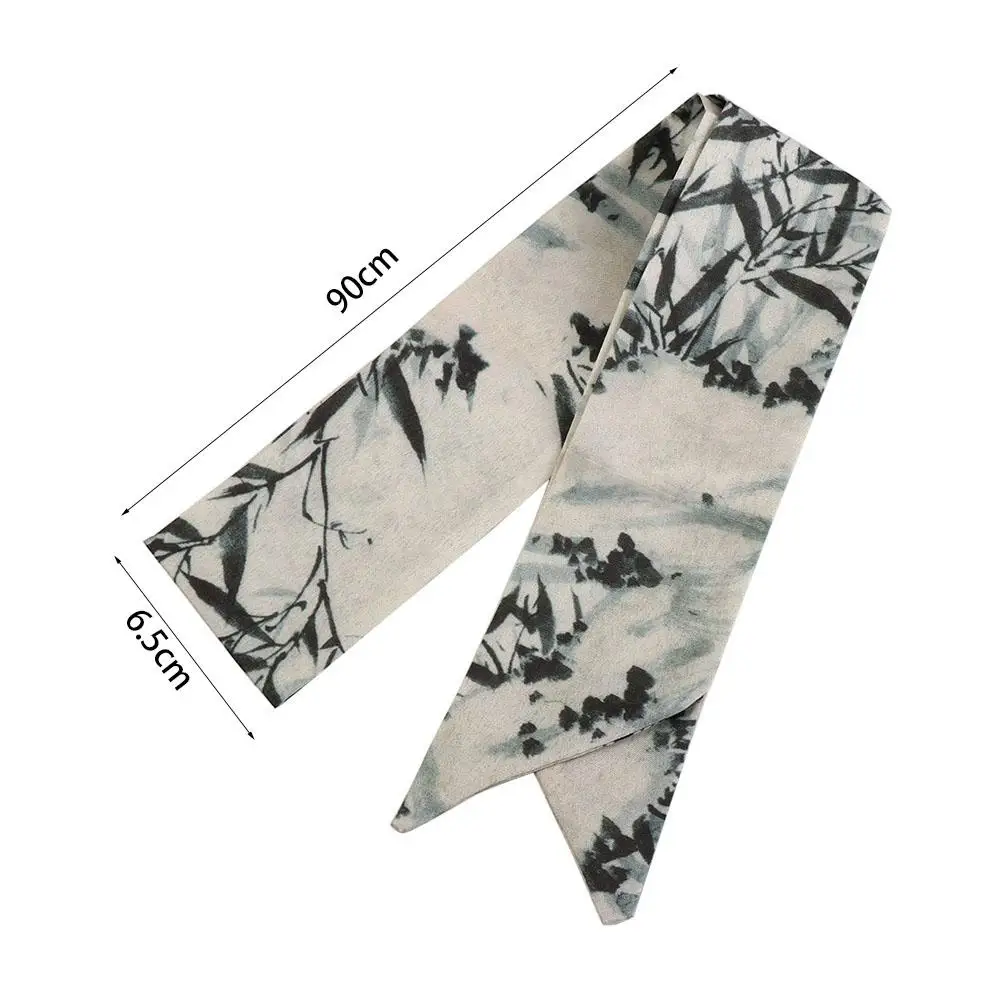 Retro Long Ink Painting Silk Scarf Ribbon Minimalist Style Long Silk Scarf Headdress Printed Scarf Ribbon Headband Lady