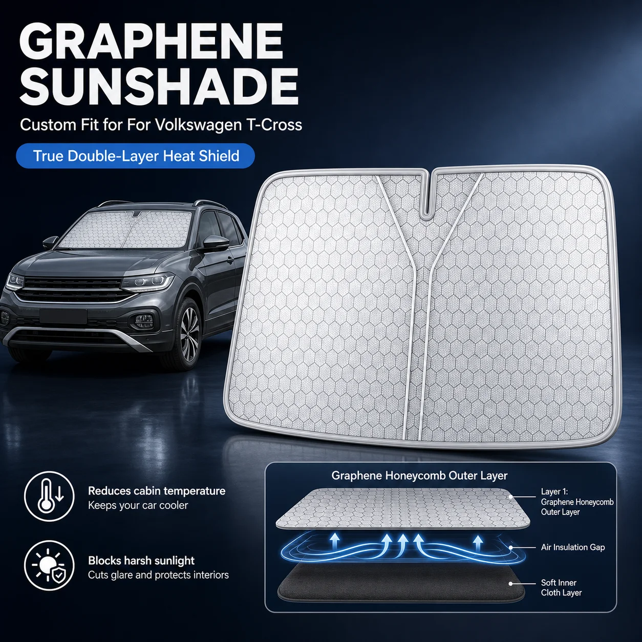 For Volkswagen T-Cross Graphene Windshield Sunshade Custom Fit Car Sunshade UV Sun Protection Car Interior Accessories