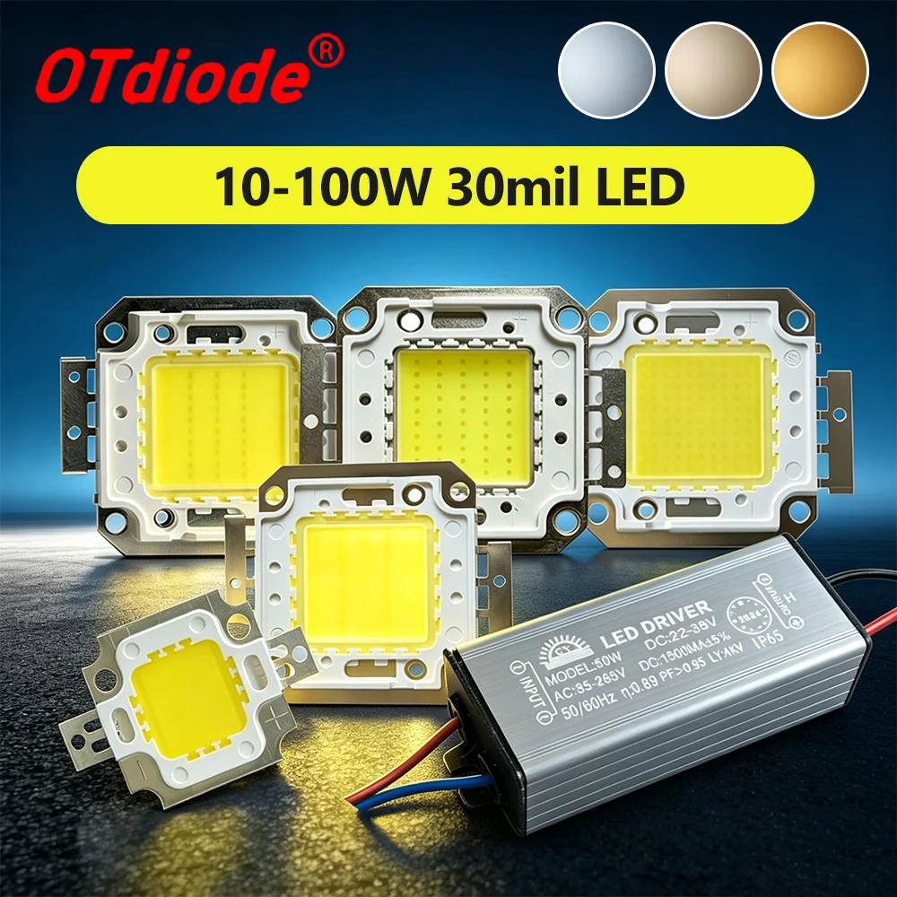 LED Chip 10W20W 30W 50W 100W Full Power 30mil Copper Bracket Beads Diode+Driver Power Supply Kit For DIY Floodlight Street Lamp