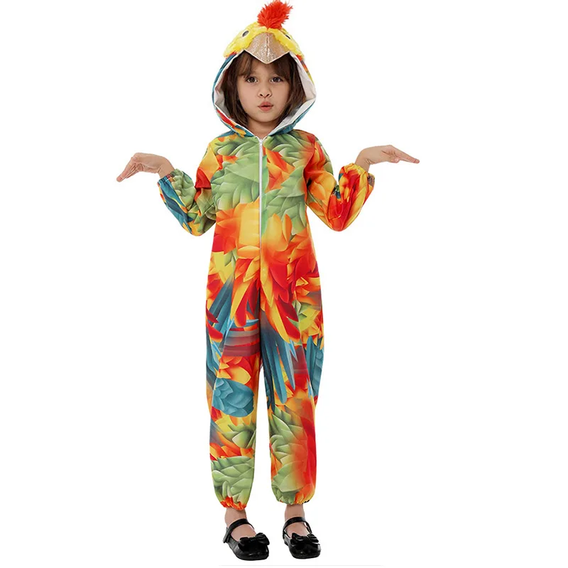 Realistic Parrot Costume for Kids Girls Fancy Dress Up Bird Animal Halloween Costume Jumpsuit