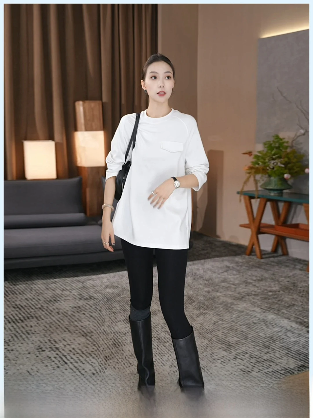 

Thiened Fce Long Sve round Ne Women's Base irt Winter Warm Inner Wear Top Soft Sculpture Zhouzhou Sle Commute F...