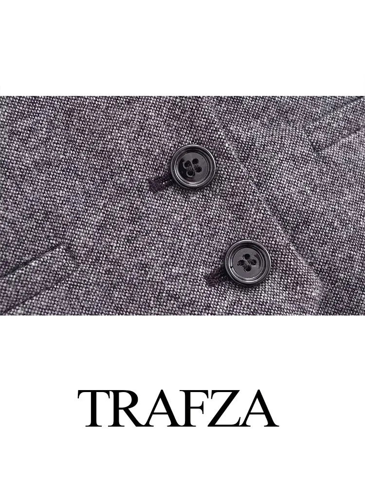 TRAFZA-Conjunto de 3 piezas para mujer, chaqueta de manga larga con solapa, chaleco de traje de estilo Formal, pantalón largo de pierna ancha