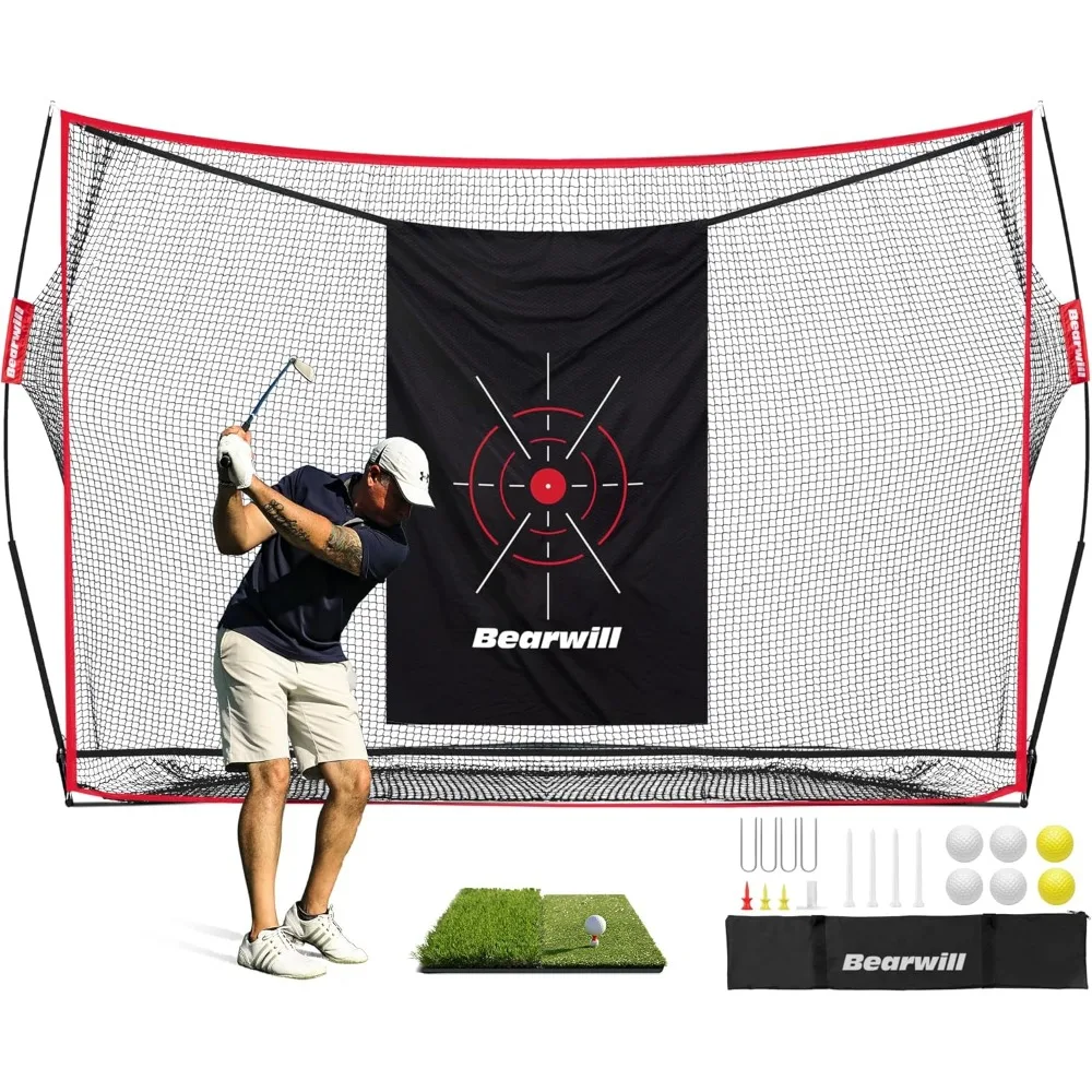 10x7ft Heavy Duty Practice Net with Golf Mat, Target Cloth, 8 Golf Tees Training Net