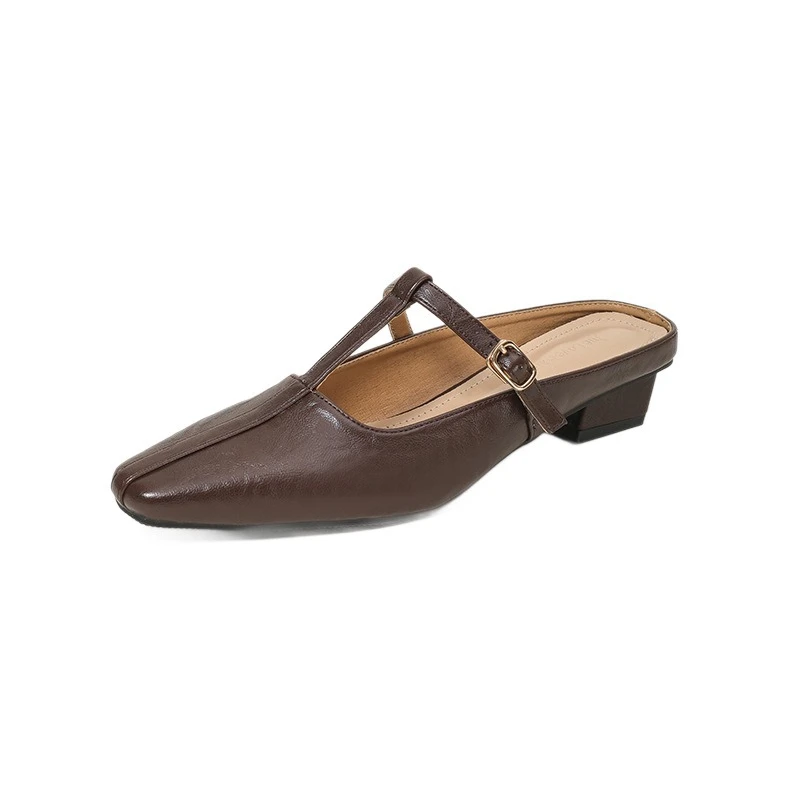 Square-toe Fashion Slippers Women High-heeled French-style Outdoor Sandals Summer Mules