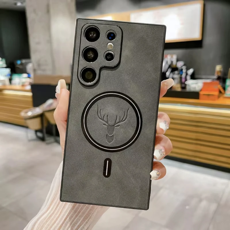Christmas Gift Deer Head Leather Bumper Phone Case For Samsung S26 Ultra S26 S26 Plus For Magsafe Wireless Charging Back Cover