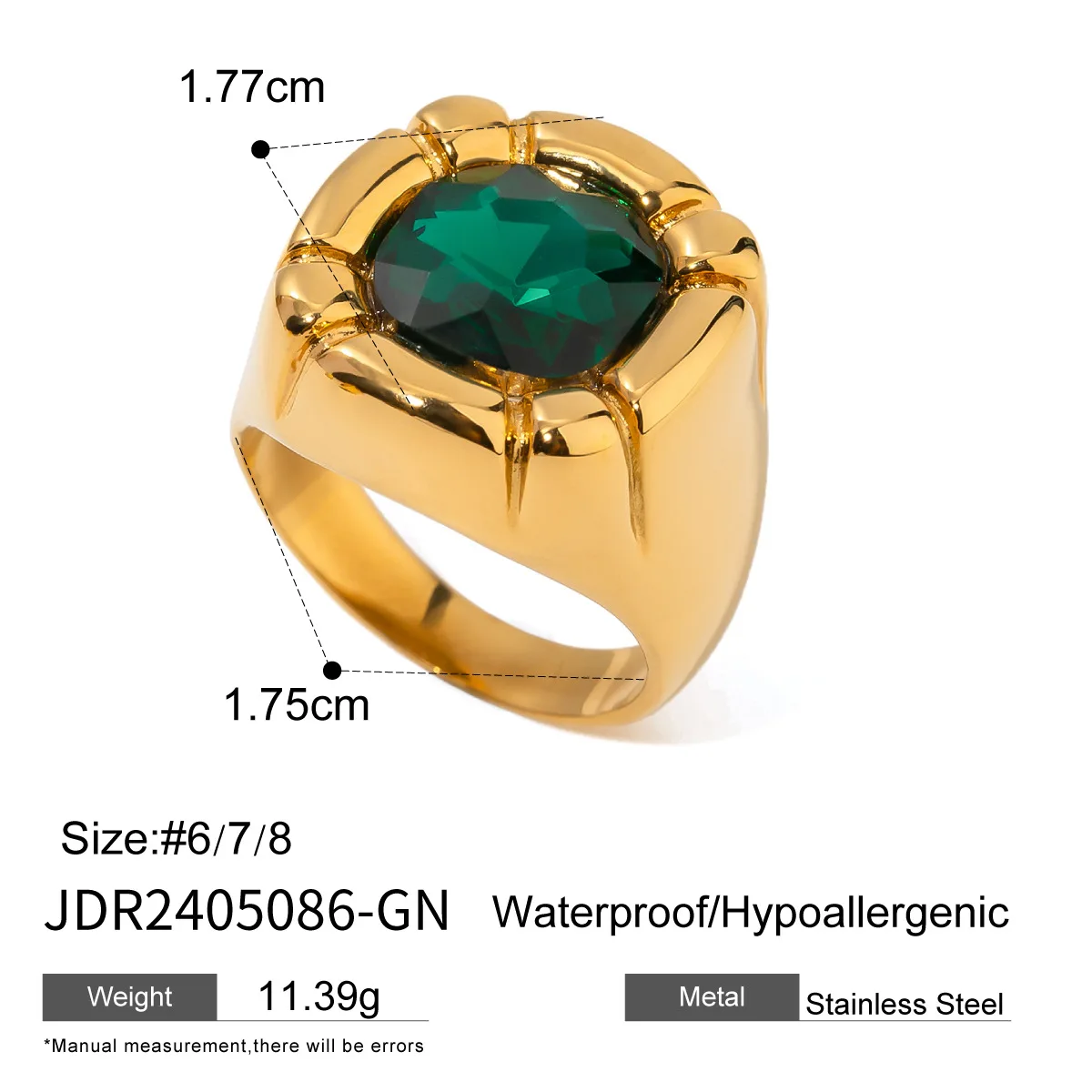 Stainless Steel PVD 18K Gold Plated Tarnish Waterproof Colorful Stone Rings For Woman Jewelry Wholesale Trendy