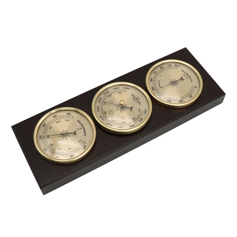 Wooden Frame Wall‑Mounted Weather Station, Battery‑Free Barometer Thermometer Hygrometer for Home Indoor Use