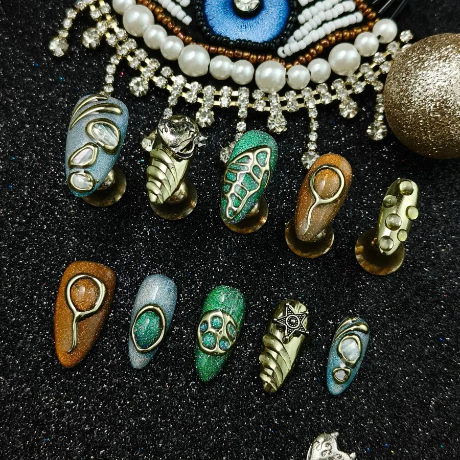 

10 шт., чистые ногти ручной работы, креативные индивидуальные накладки для ногтей, модные накладные ногти, красочные и изысканные накладные ногти с пастой