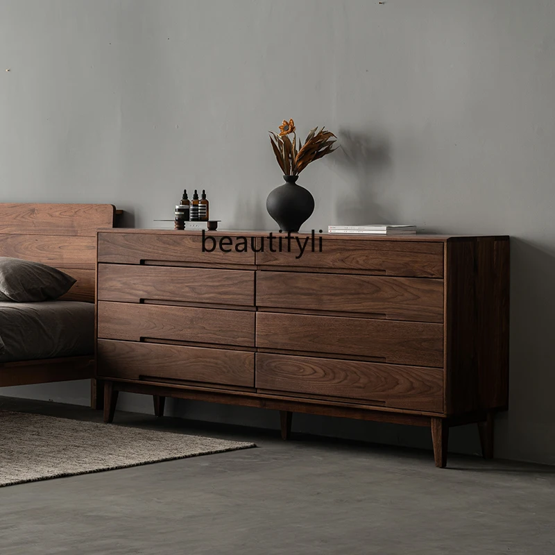 

Nordic Solid Wood Chest of Drawers North American Black Walnut Japanese Style Storage Cabinet Bedroom Drawer Storage Cabinet