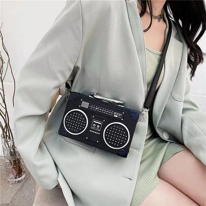 Retro Radio Box Style PU Leather Ladies Handbag, Shoulder Bag, Chain Purse, Women\'s Crossbody Messenger Strap Bag, Flap Vintage