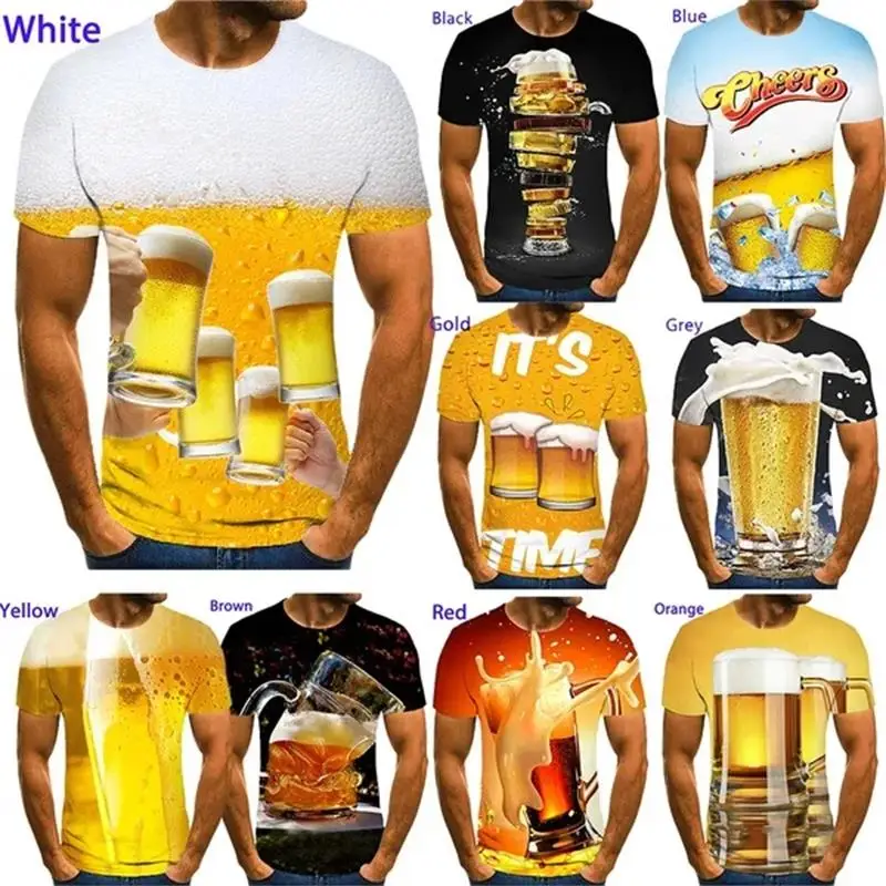 Beer Cheers Printing Tee Shirt Men Summer Cool Men 3D Beer Bubble Graphic T Shirts Short-sleeved T-shirt Fashion Casual Tops Tee