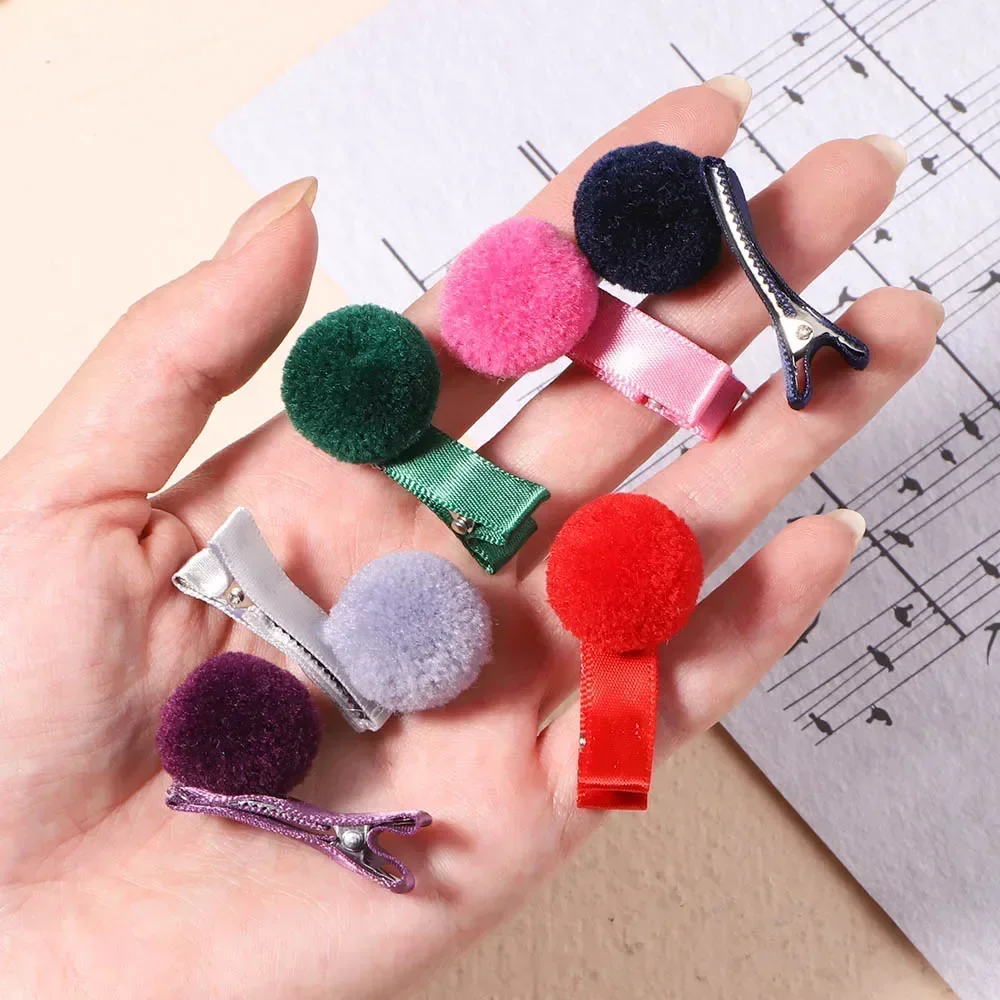 5/10PCS Lovely Solid Plush Hair Ball Hair Clips Children Girls Hairpins BB Hair Bangs Clip Headwear Baby Kids Hair Accessories