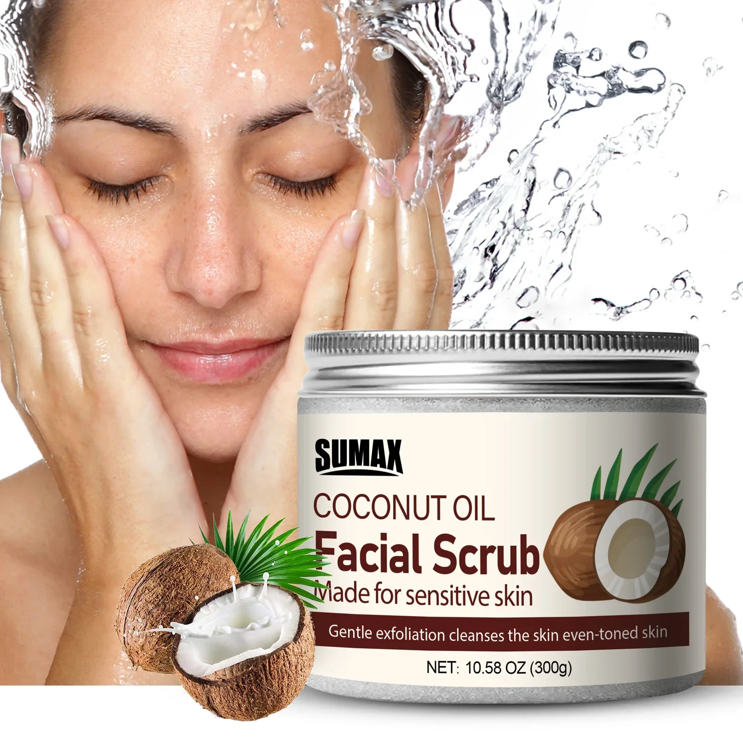 Sumax COCONUT OIL Facial Scrub 300g Exfoliating Nourishing Skincare Facial Scrub Whitening and Brightening The Skin Clean Pores