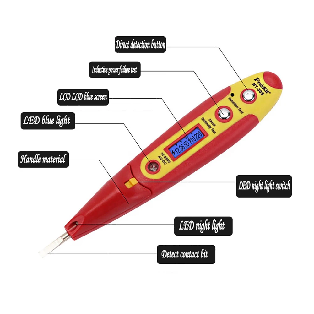 Pro'sKit NT-305 contact digital display electroscope Voltage, line live sensing line continuity test LED test Electricity pencil