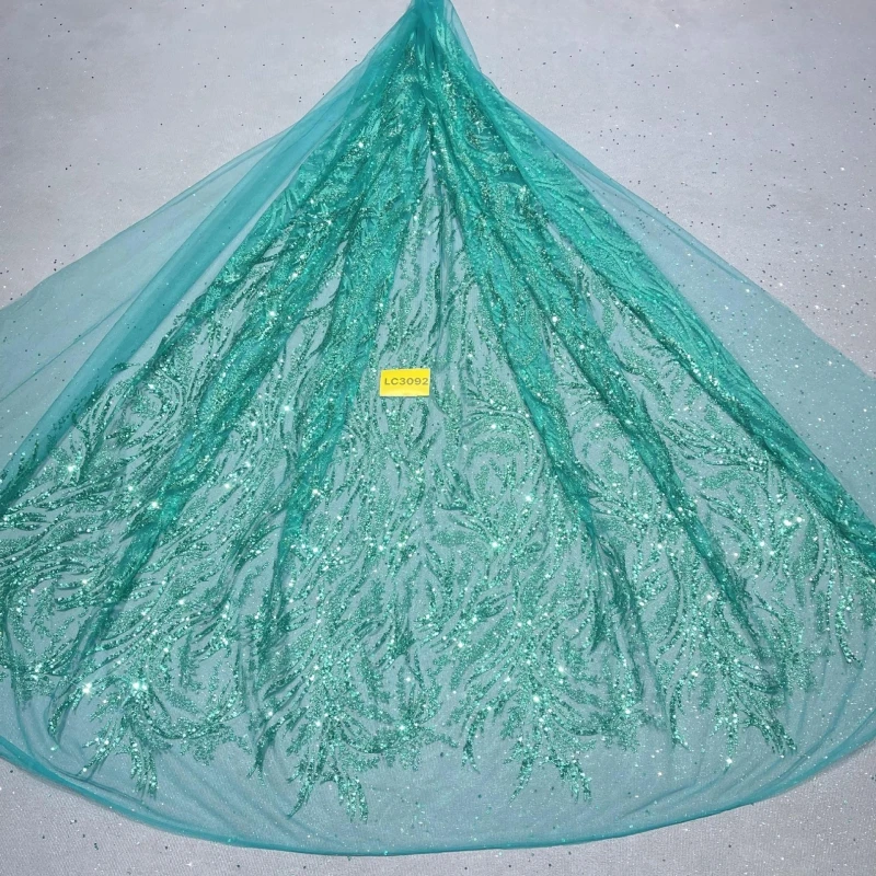 

5 ярдов зеленой ткани с золотым глиттером, африканский стиль, вышивка, сетчатое кружево с приклеенными блестками, для свадьбы или вечеринки