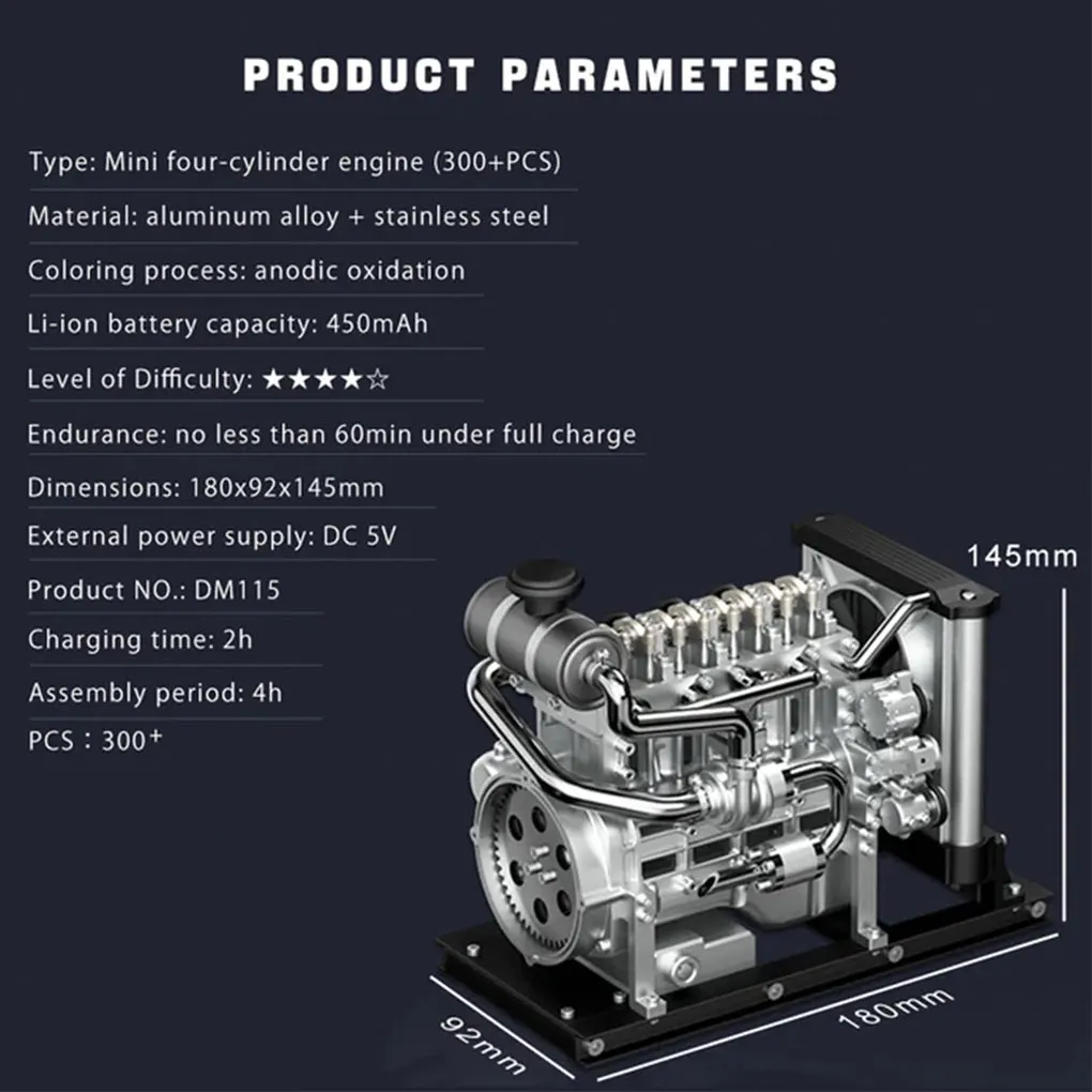 Mini kit de motor testemunha energia e beleza do modelo de motor real modelo simulado dinâmico motor l4