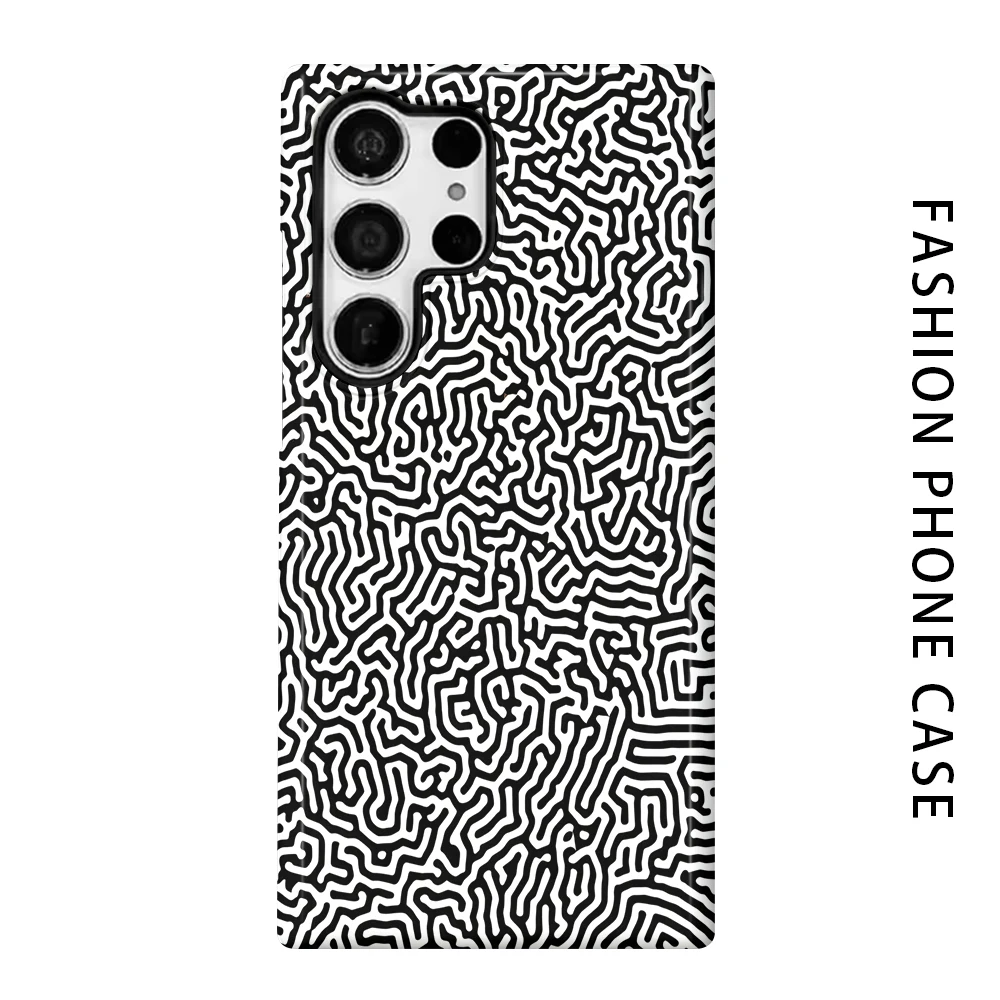 Black Maze Print Phone Case for For Samsung Galaxy S26 S25 S24 S23 S20 FE A56 A36 Ultra Glossy HD Hard Cover Film Shell