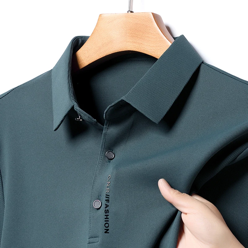 قميص بولو بأكمام طويلة للربيع والخريف للرجال، تي شيرت بياقة، فستان فضفاض للأب في منتصف العمر، تي شيرت، معطف سفلي #5