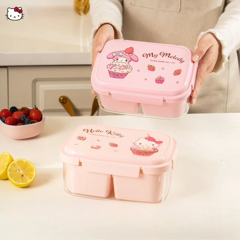 

Sanrio Hello Kitty My Melody 2 Compartment Lunch Box Food Storage Container Portable Sealed Bento Box for Office Picnic Outdoor