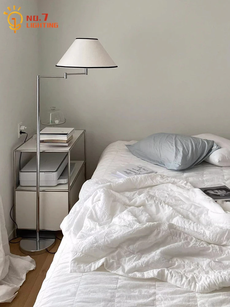Japanese Korean Minimalist Cream Rocker Arm Floor Lamp LED E27 Modern Light Fixtures Living Room Bedroom Study Reading Store Bar