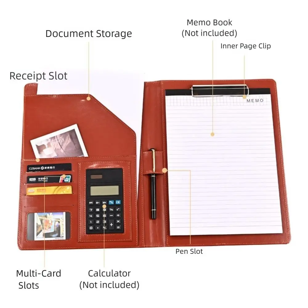 Multifunctional A4 Conference Folder File Storage Portable Contract File Folders Writing Pads Vintage Business Folder Briefcase