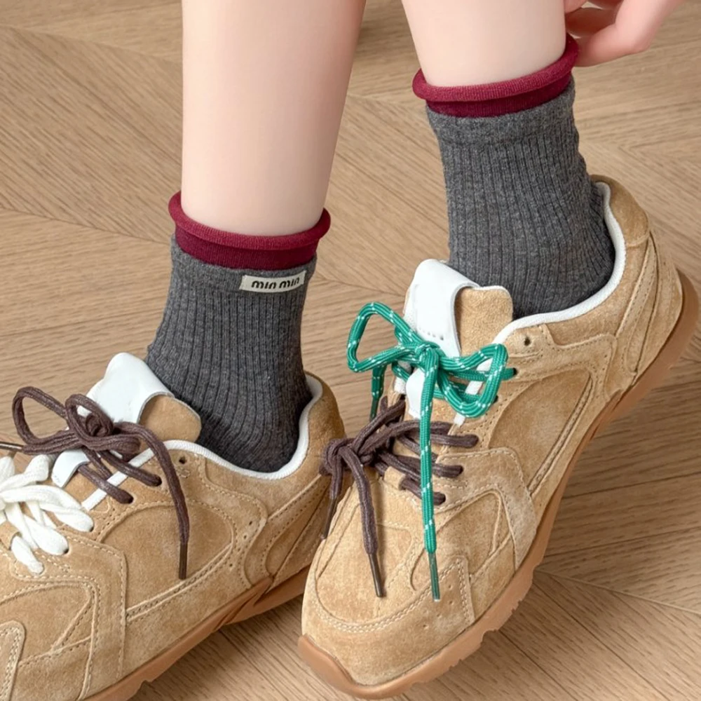 3 Pair Cloth Label Letters Women Socks Breathable Mesh Fashion Japanese Style Spring Summer FlounceTrim Brand Socks Middle Tube