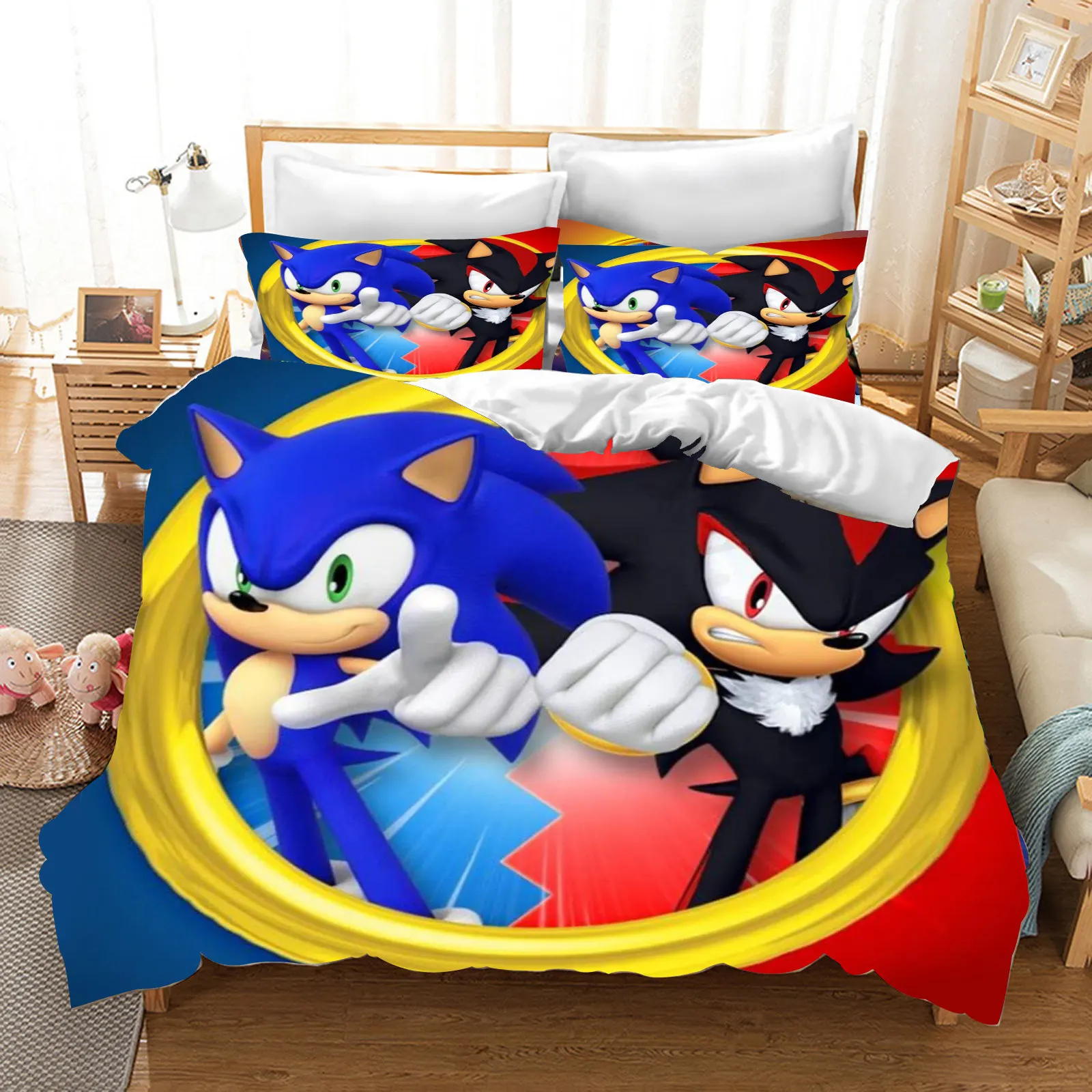 

Cartoon 3pcs Sonic Duvet Cover Kids Bedding Set Comforter Cover Set For Bedroom Decor Teens Children Gifts Single Double