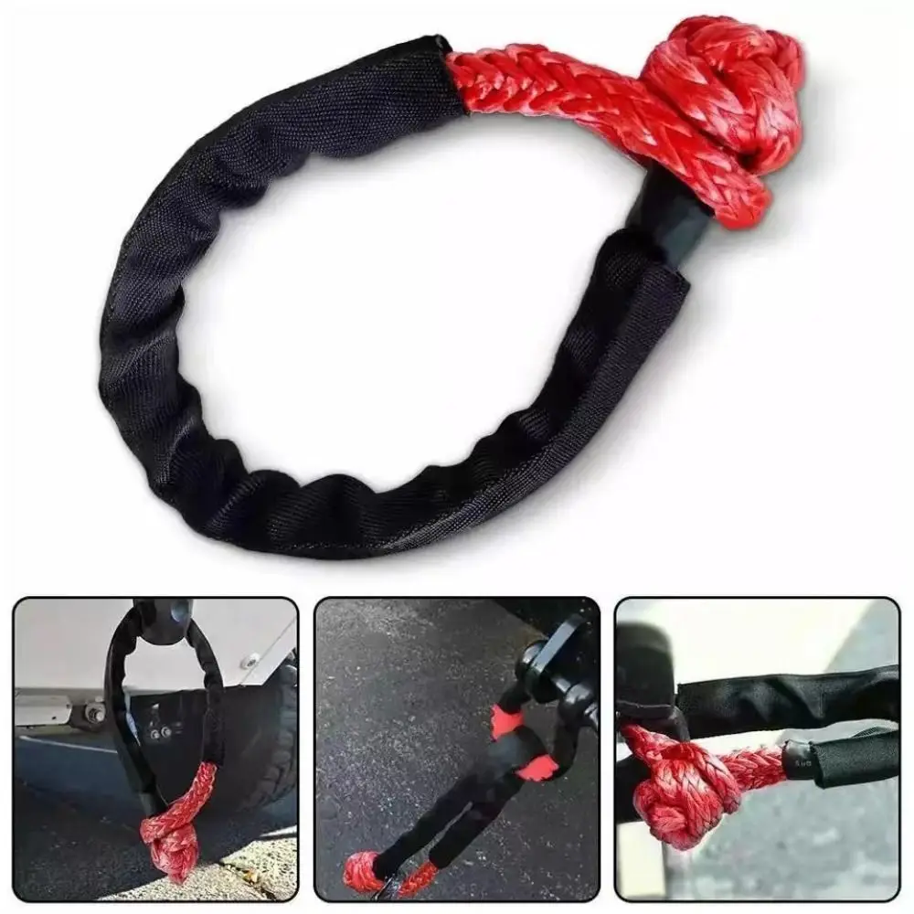 38000lbs Breaking Strength Shackle Synthetic Rope with Protective Sleeve Heavy Duty Tow Shackle Strap Durable Winch Rope